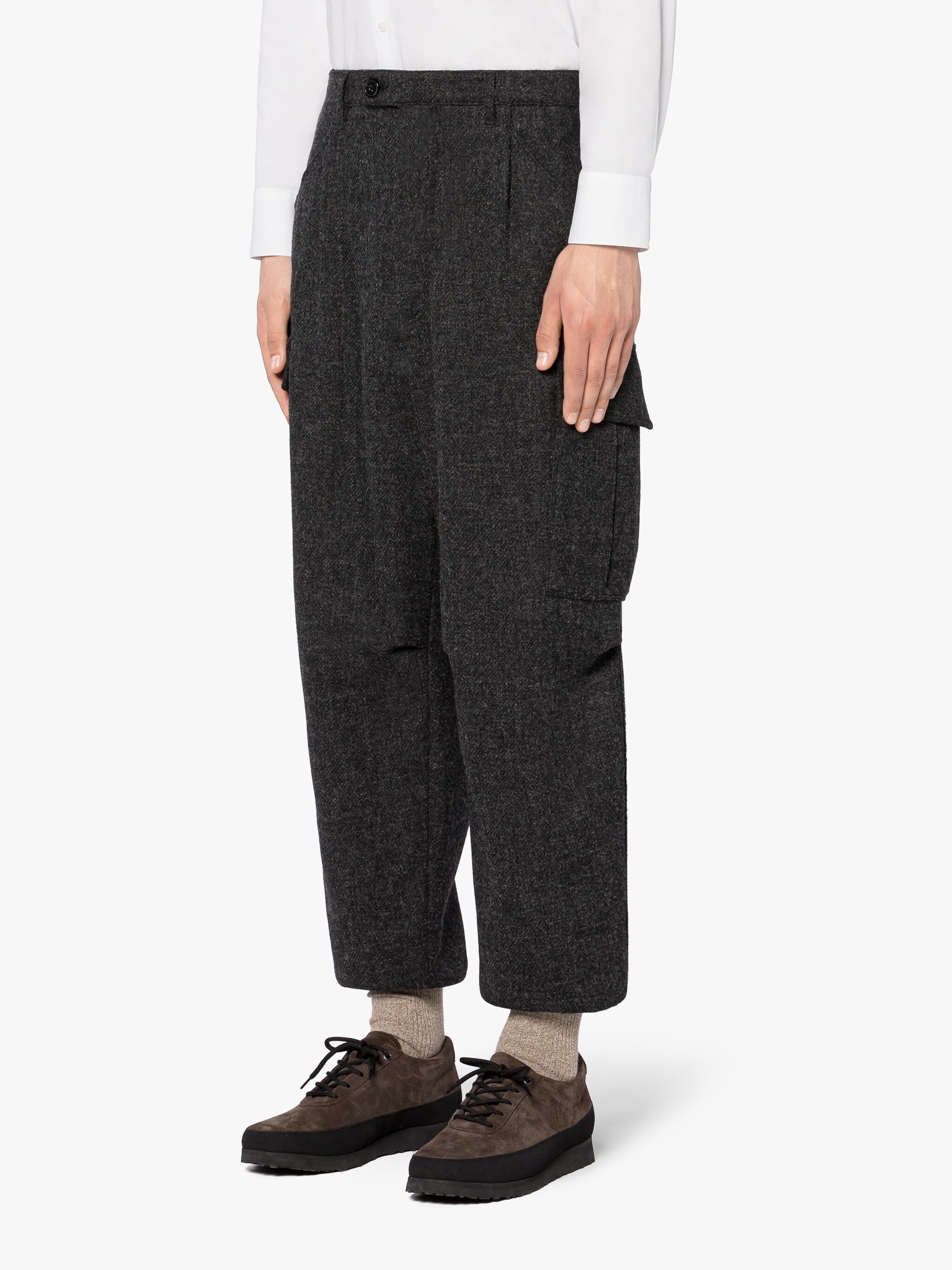 GREY WOOL CARGO TROUSERS - 3