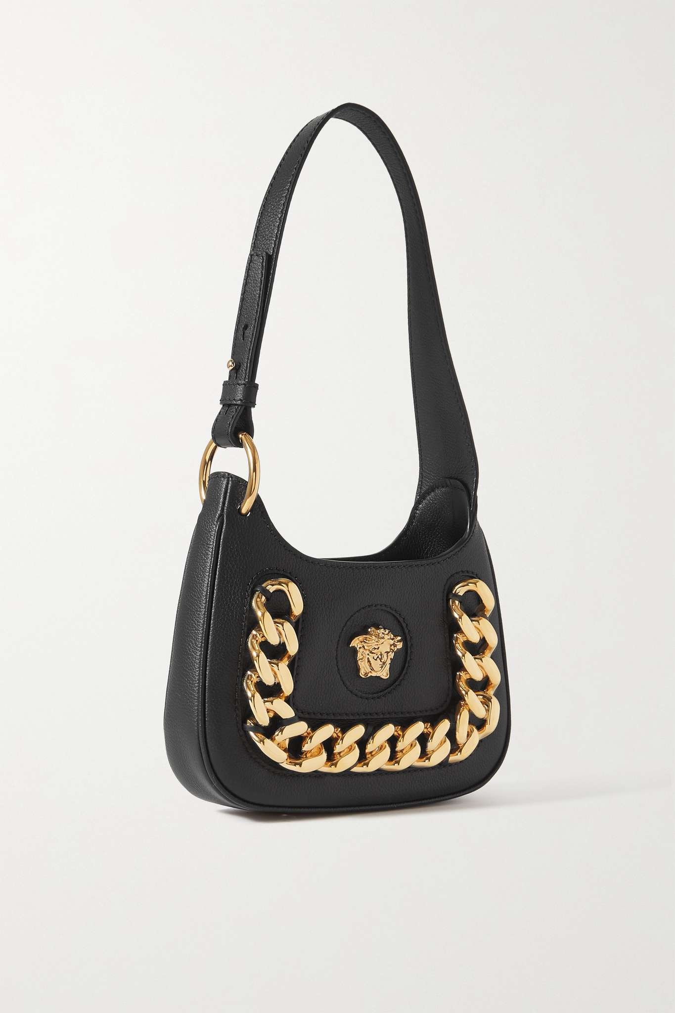 Chain-embellished textured-leather shoulder bag - 1