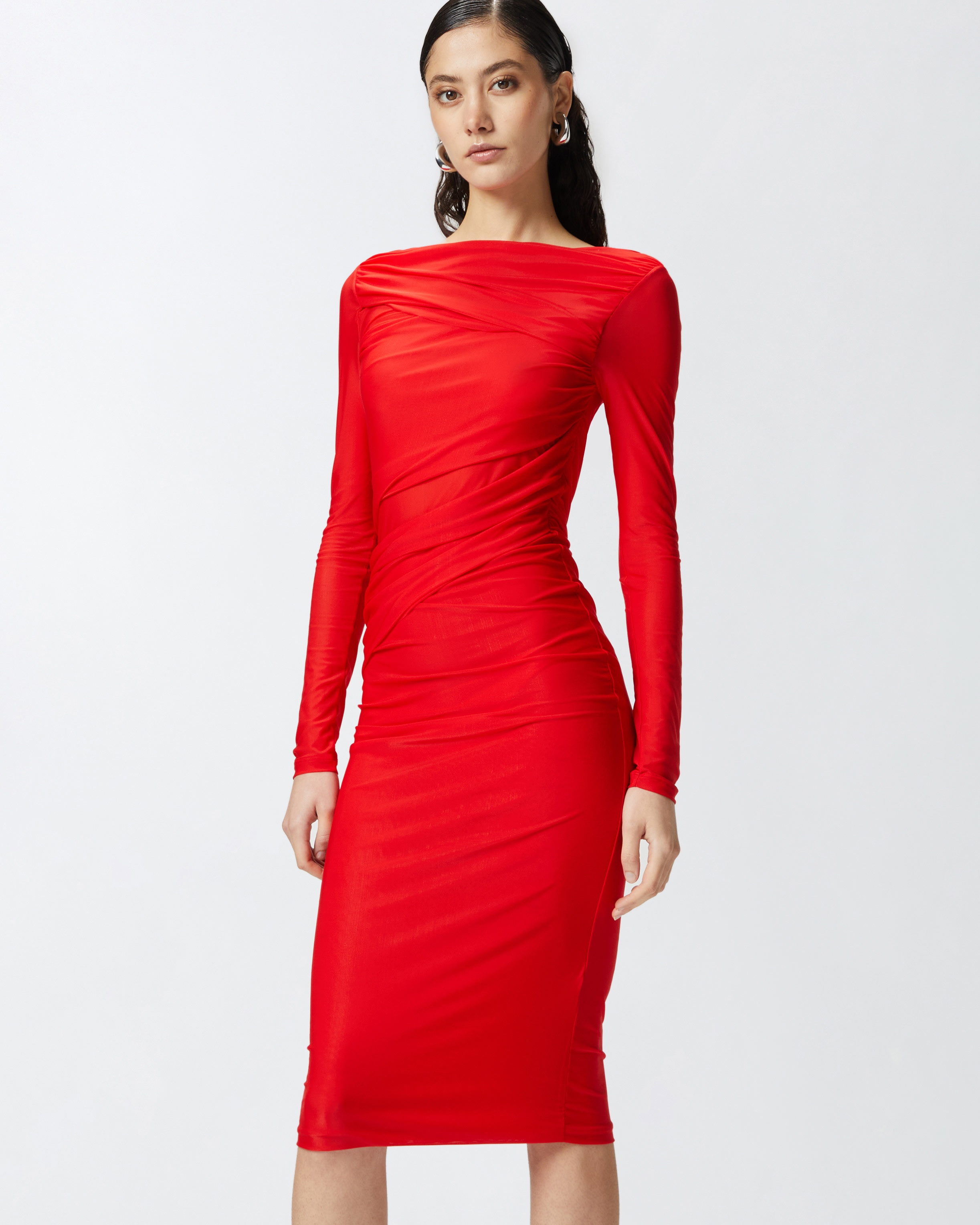 FITTED JERSEY MIDI DRESS - 5