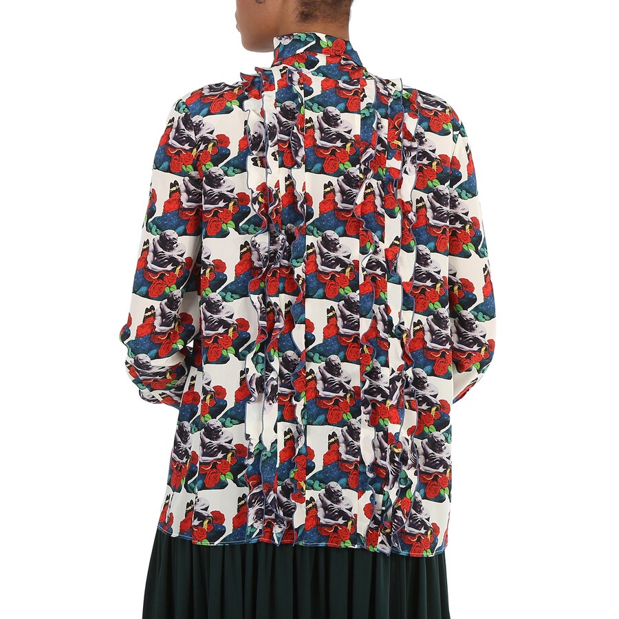 Valentino Ladies Multicolor Long-sleeve Tie Neck Blouse - 6
