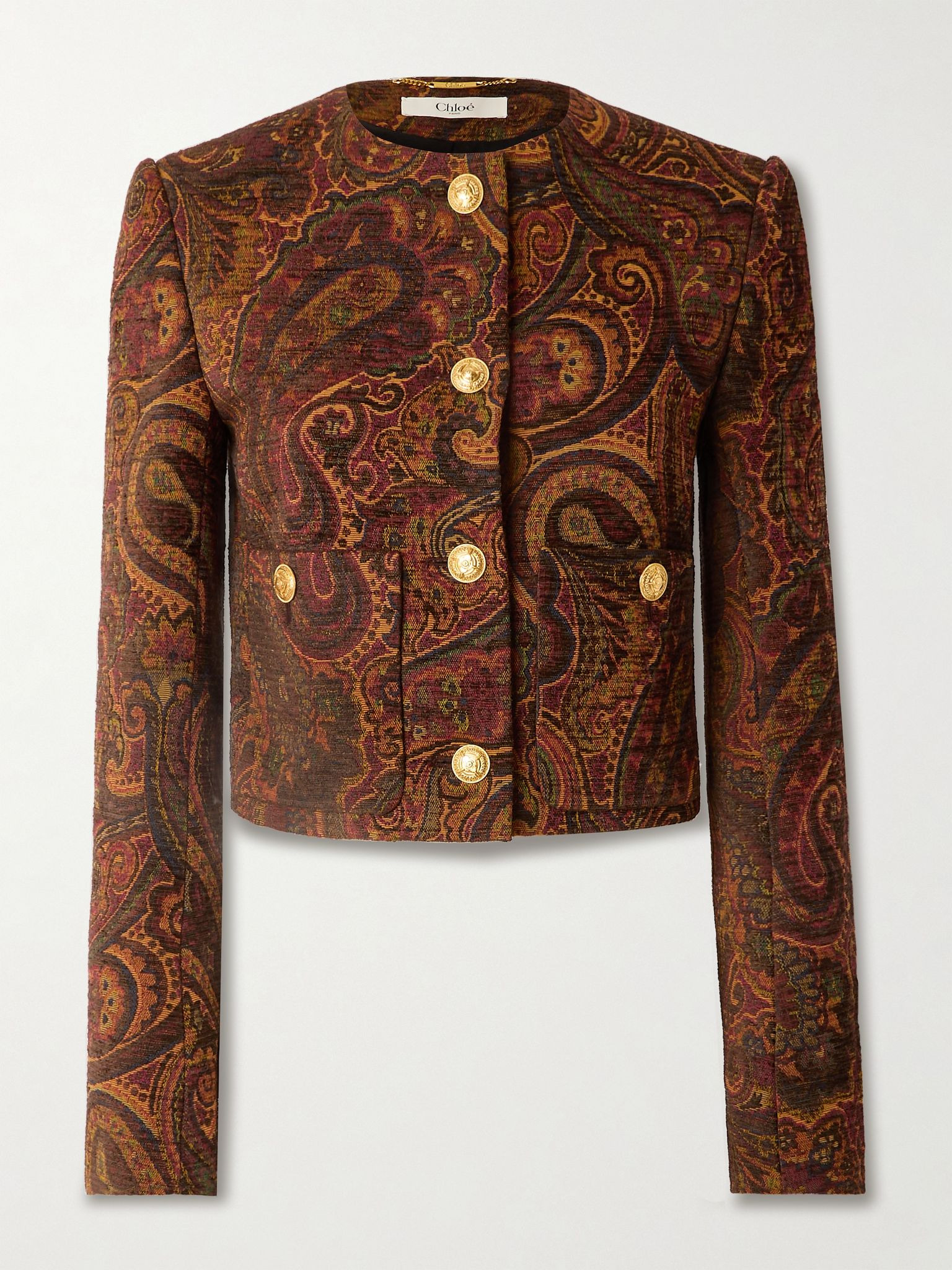 Cropped jacquard jacket Brown - 1