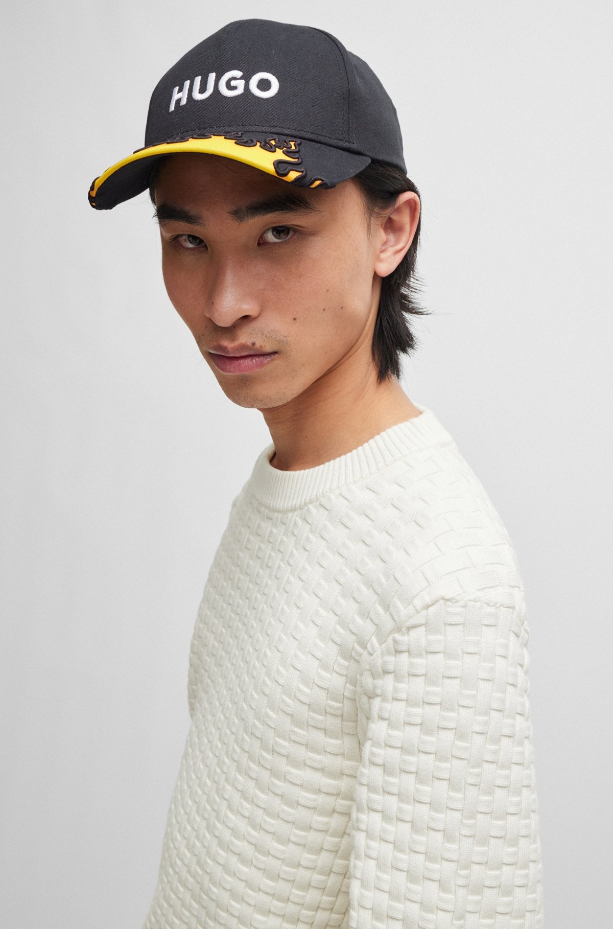 RELAXED-FIT PURE-COTTON SWEATER WITH 3D KNITTED PATTERN - 3