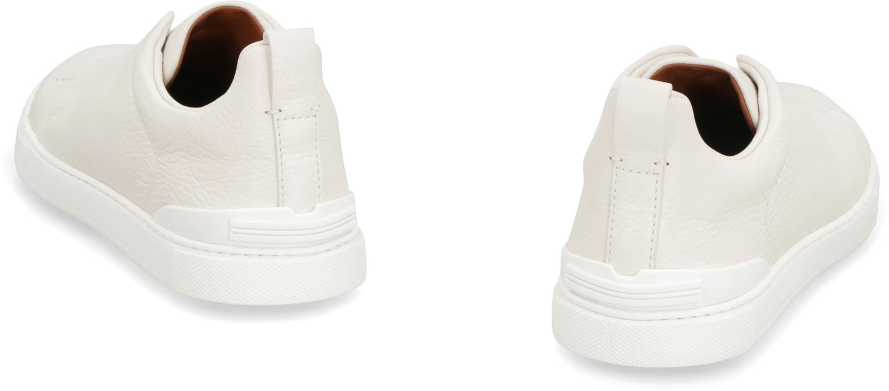 ZEGNA TRIPLE STITCH LEATHER SNEAKERS - 4