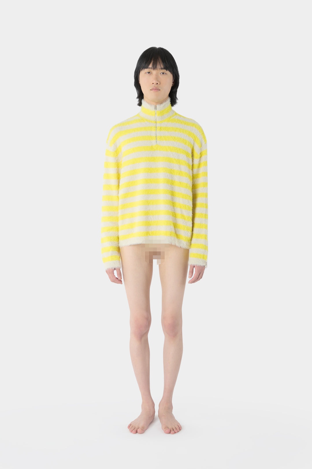 STREGATTO HIGH NECK LONG SLEEVE / beige & yellow stripes - 1