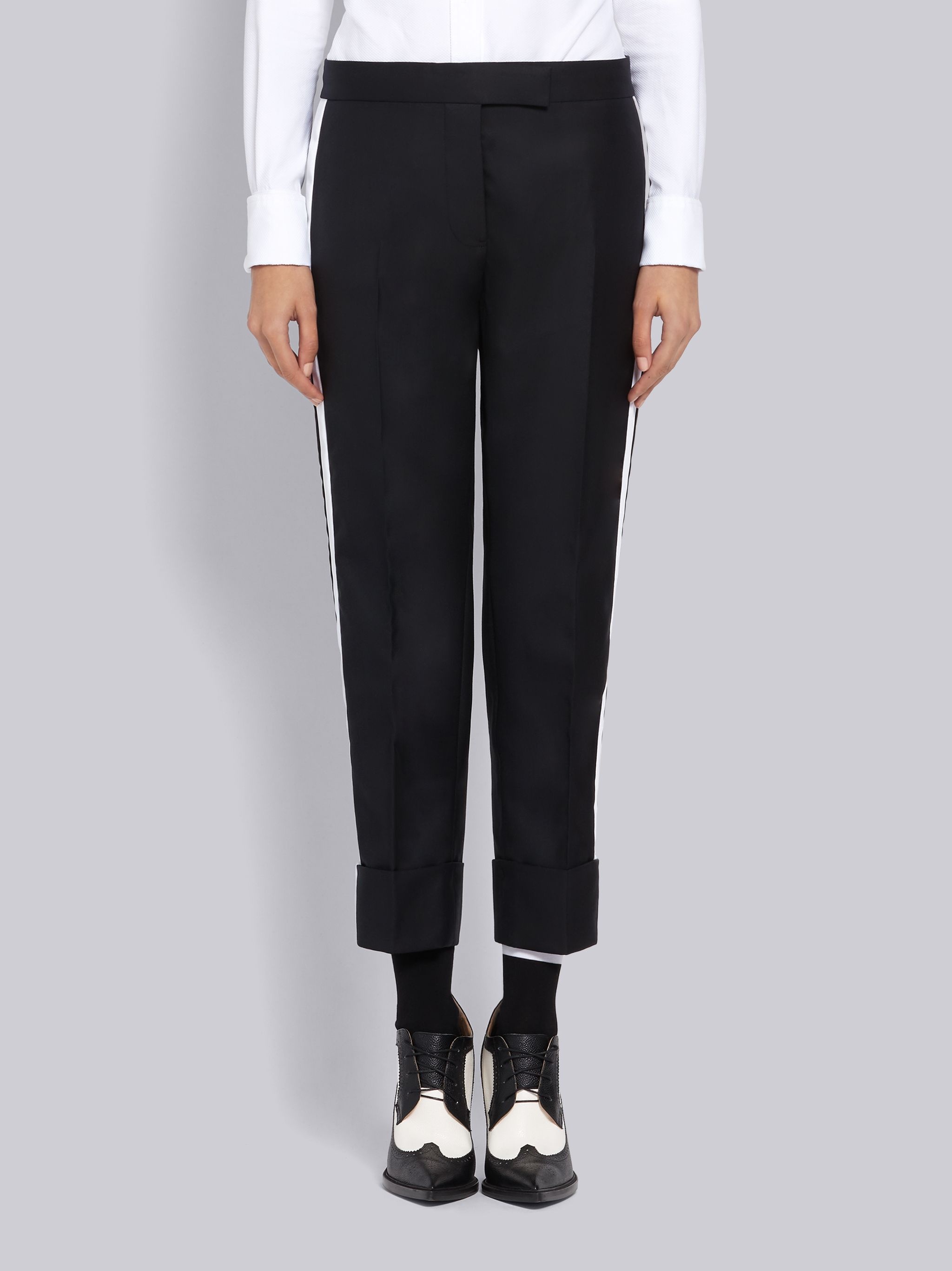 Black Super 120s Twill Grosgrain Tipped Trouser - 1