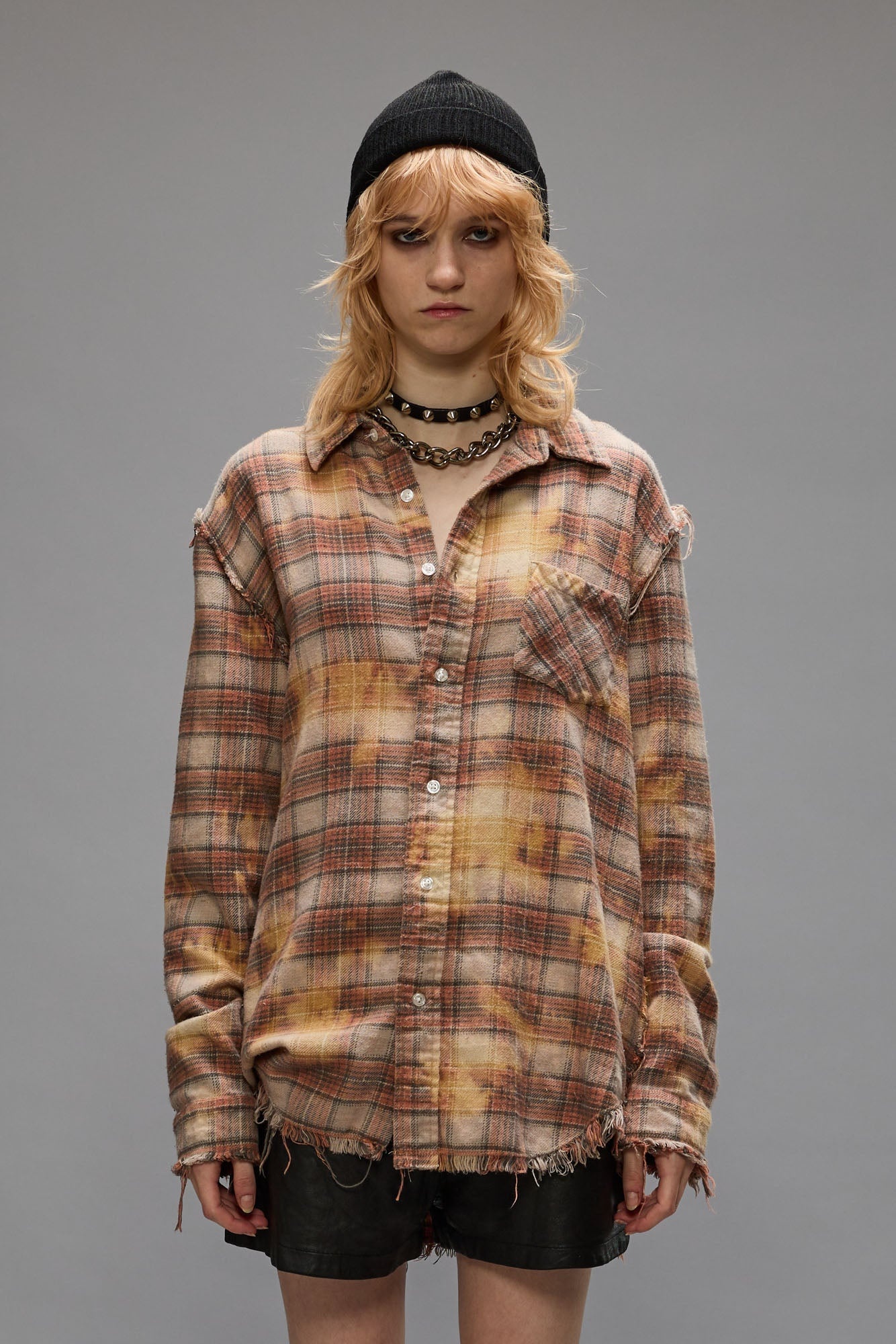 SHREDDED SEAM SHIRT - BLEACHED ORANGE PLAID - 3