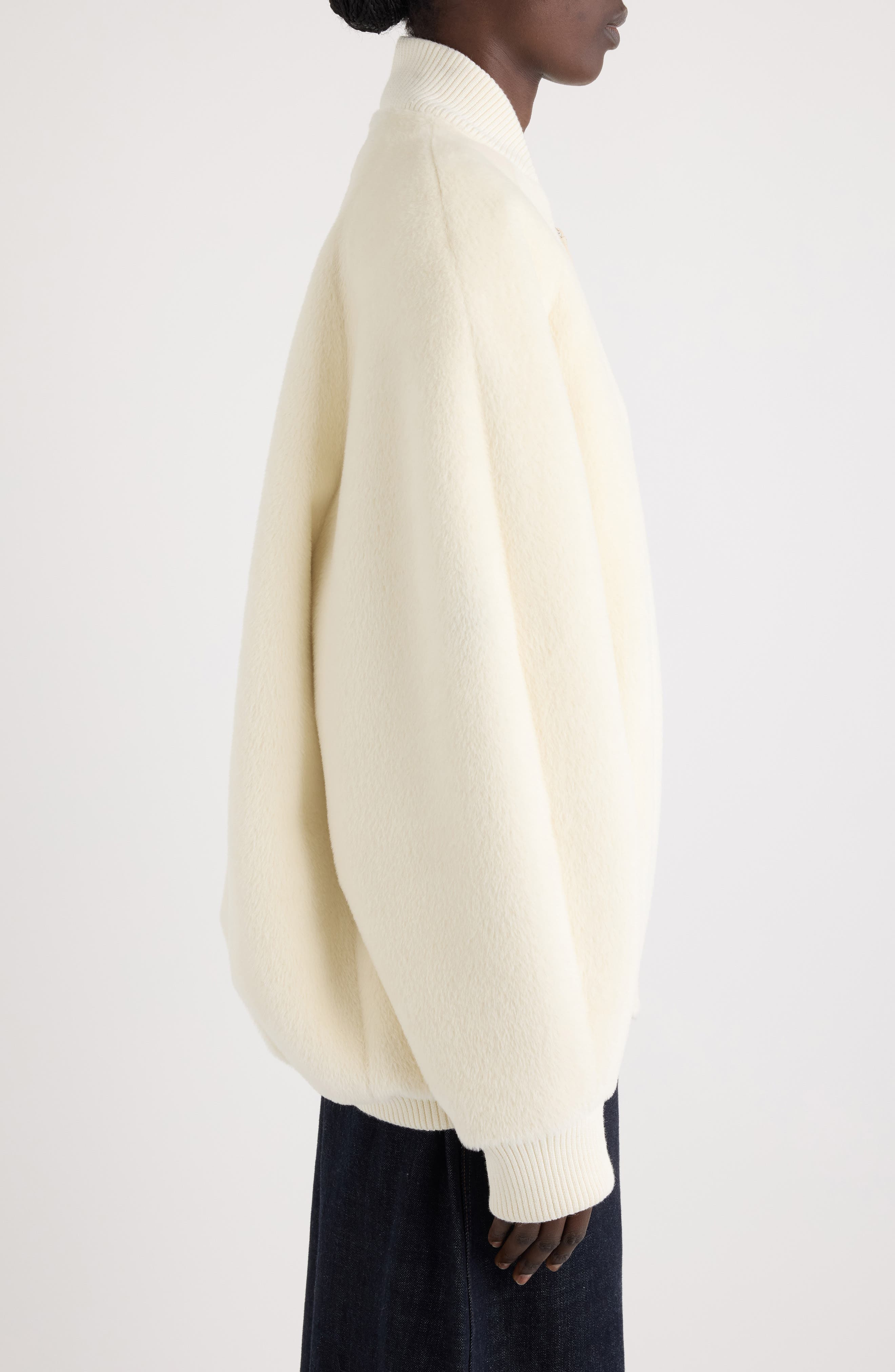 Jacquemus Le Blouson Pilu Alpaca & Virgin Wool Blend Bomber Jacket in Off-White at Nordstrom - 4
