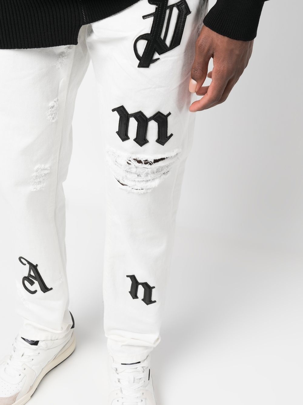 logo-patch distressed jeans - 5
