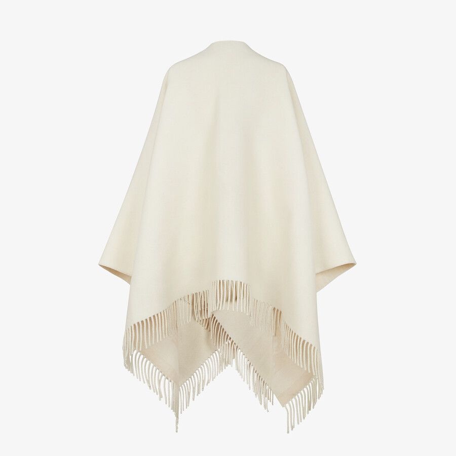 White wool and cashmere poncho - 2