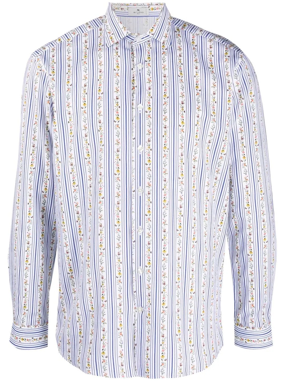 pinstripe floral-print shirt - 1