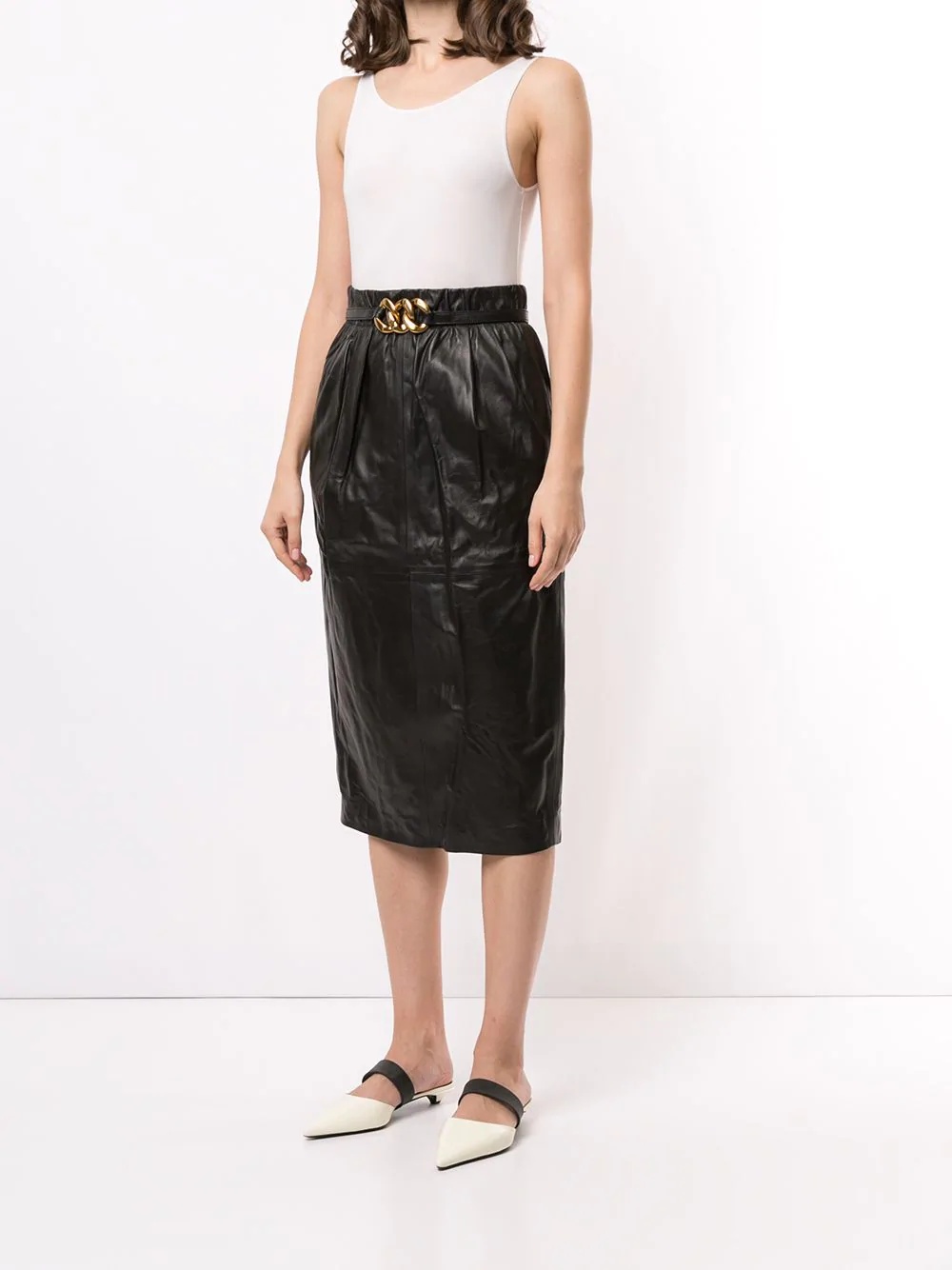 gathered lamb skin pencil skirt - 3