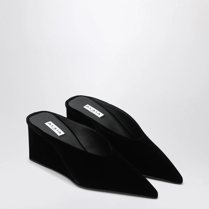 Alaia Black Velvet Cube-Heeled Mule Women - 1