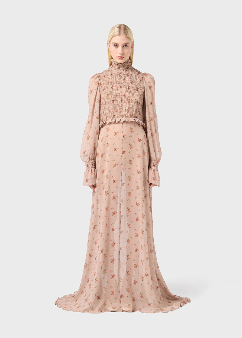 LONG DRESS IN SILK GEORGETTE WITH BOUQUET PRINT 3
