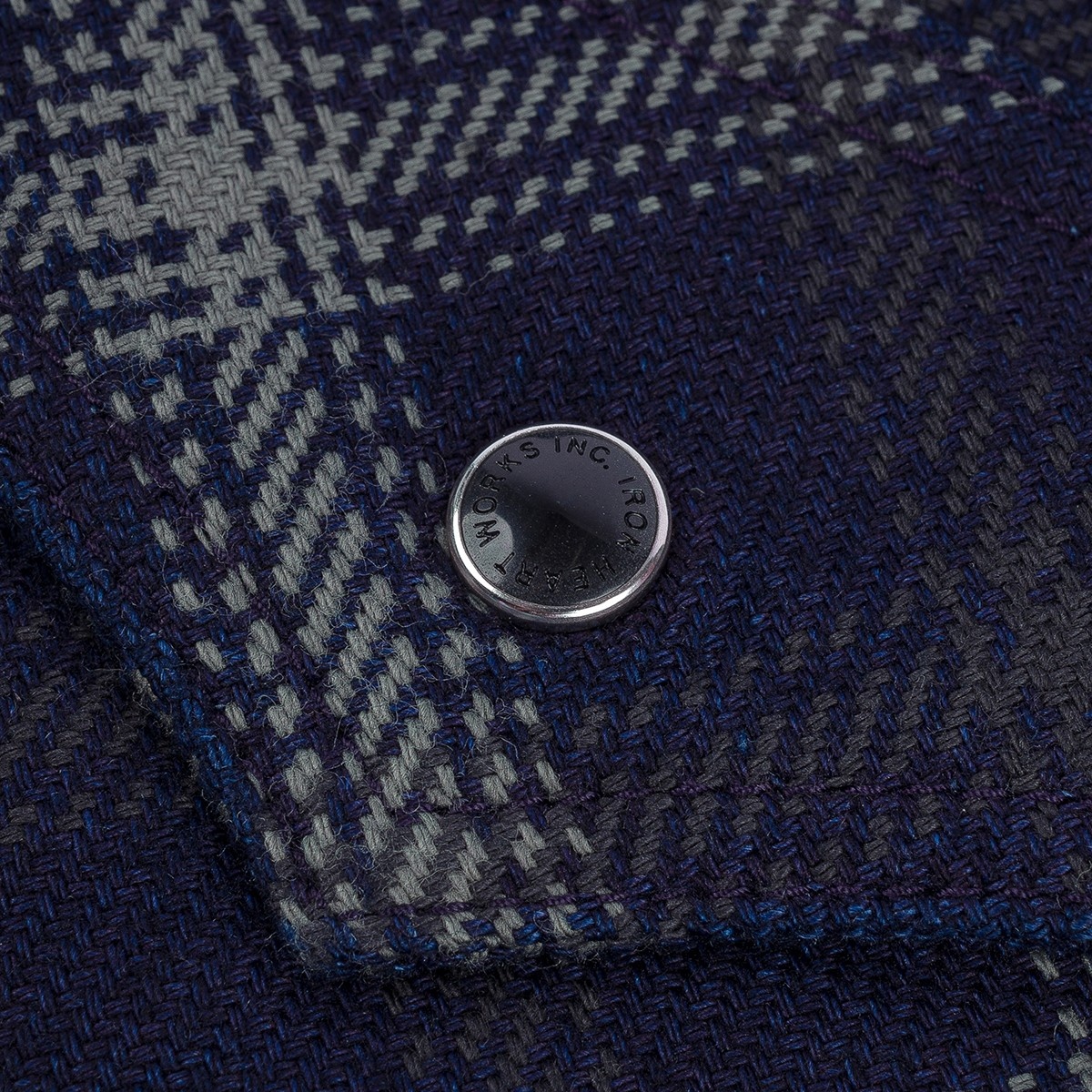IHSH-411-BLK 9oz Selvedge Indigo Check Flannel Western Shirt - Black - 14
