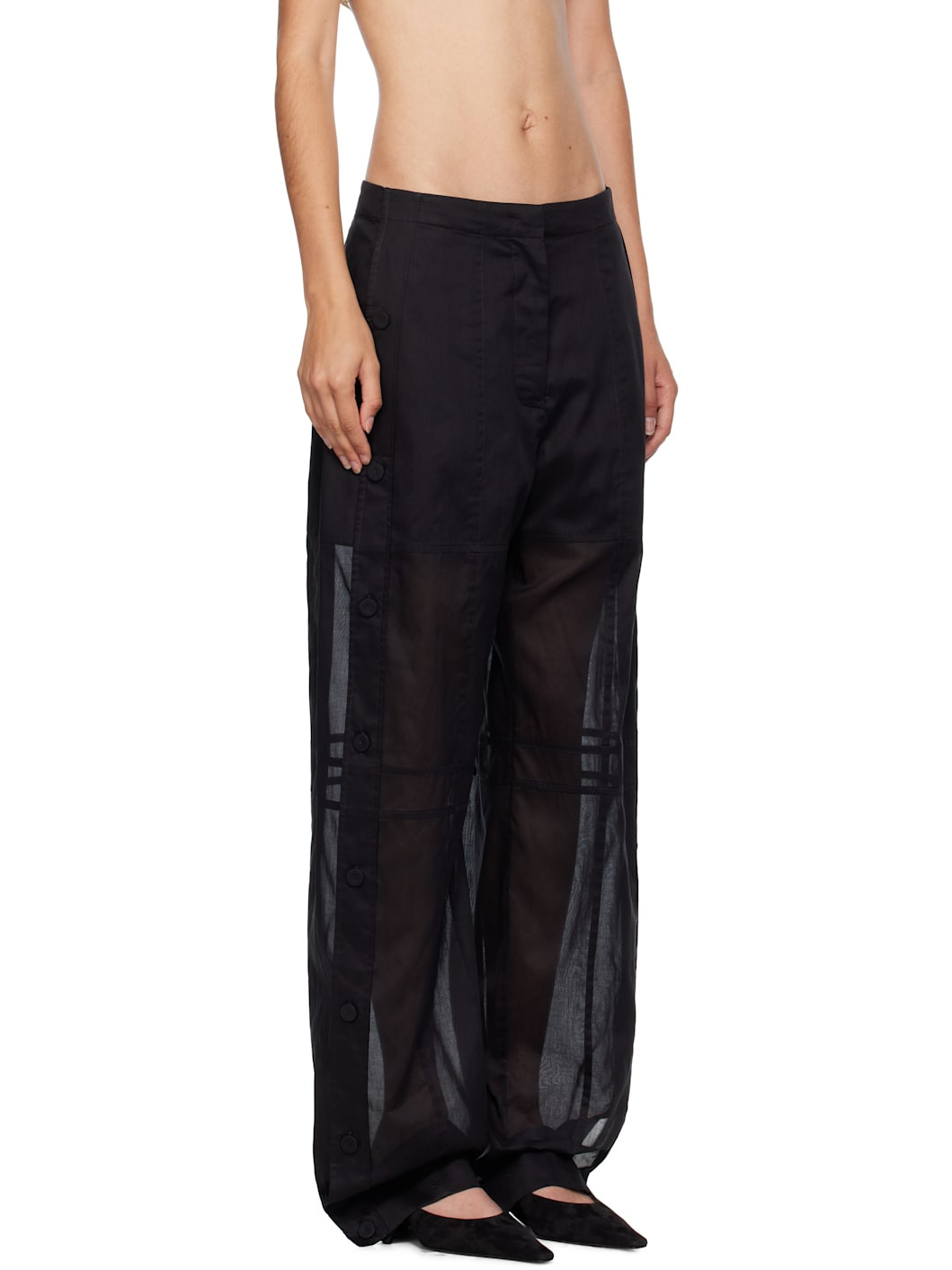 Black Cotton Muslin Trousers - 2