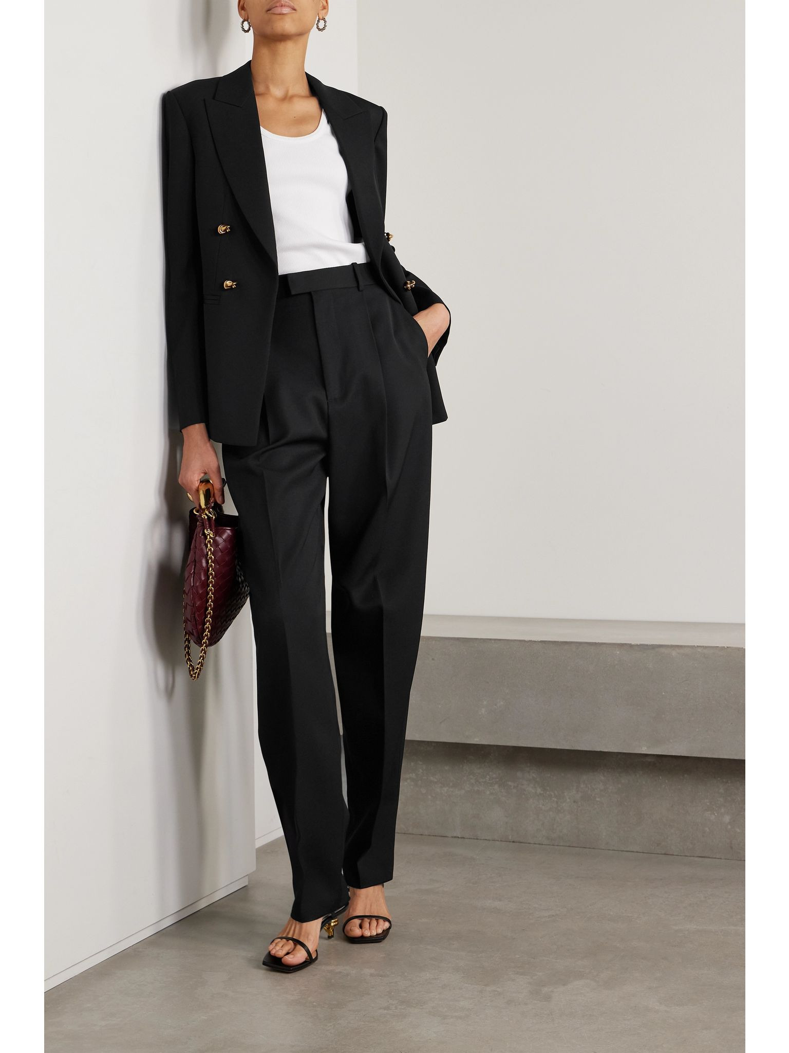 Embellished double-breasted wool-twill blazer Black - 2