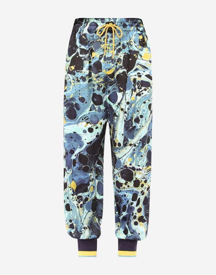 Satin jogging pants with blue marbled print - 3