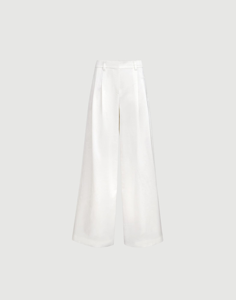 Cotton and silk satin loose pleated trousers with monili 1