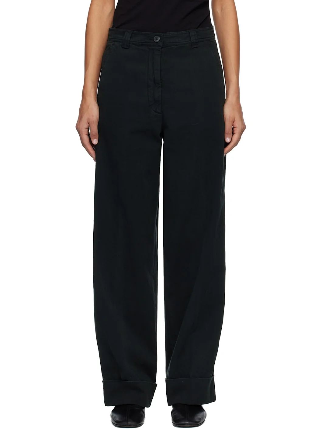 Green Cuffed Cotton Trousers - 1