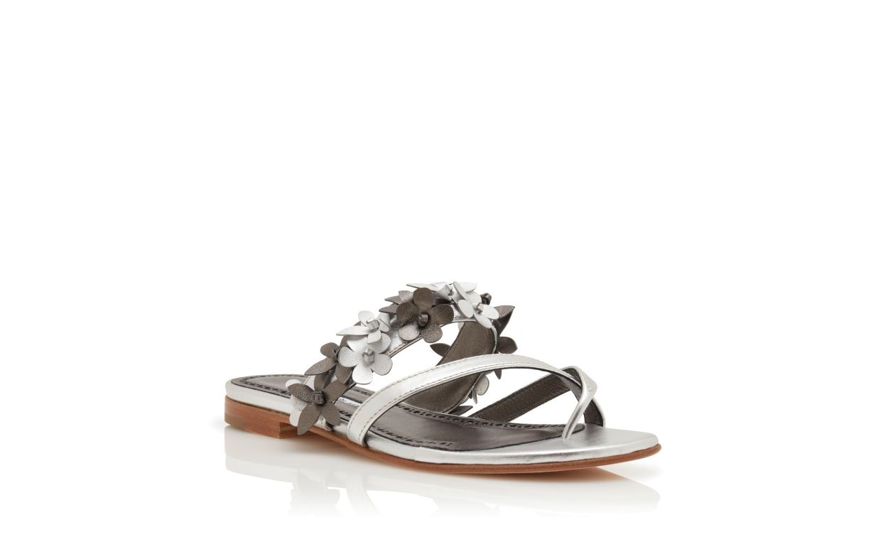 Silver Nappa Leather Flat Sandals - 3