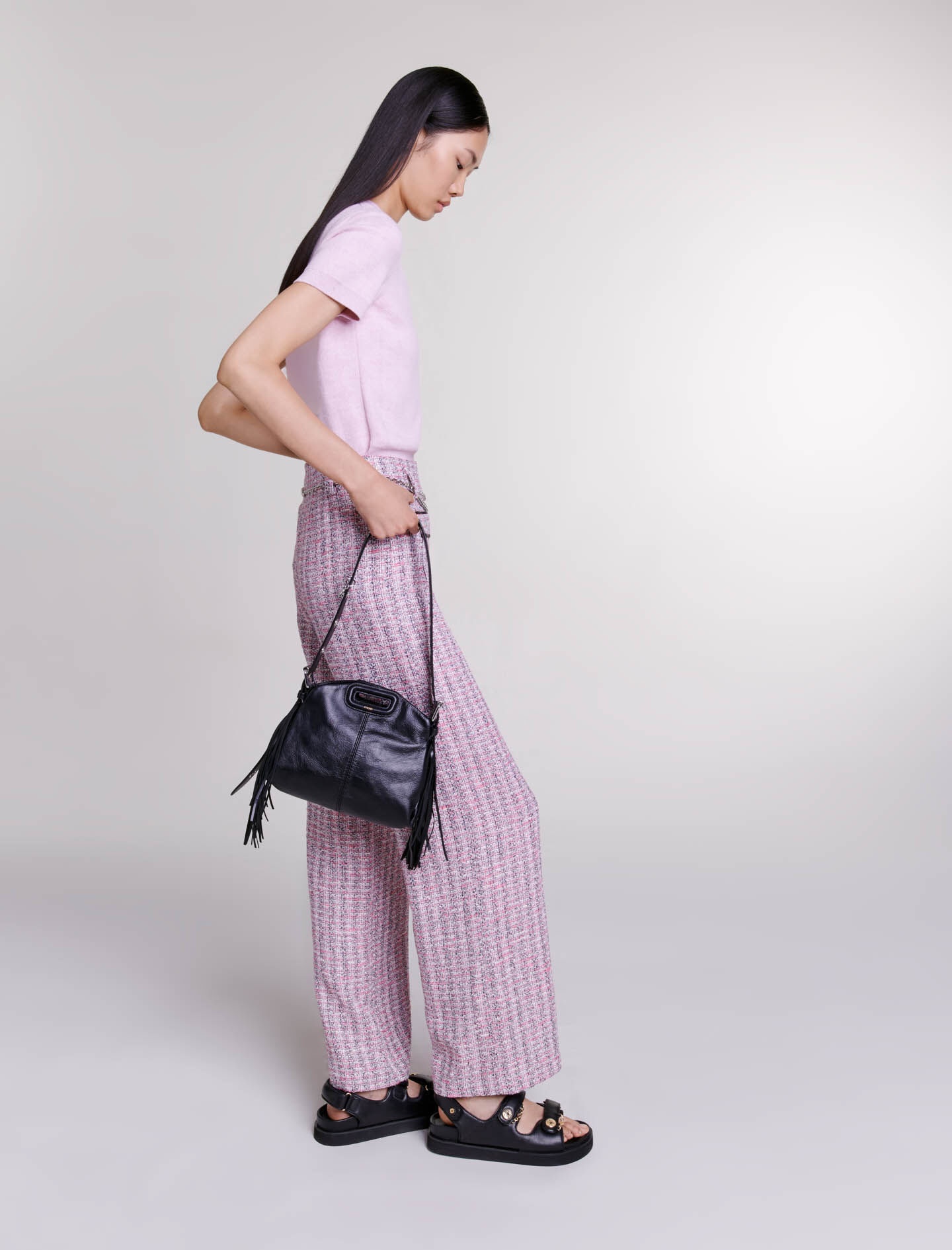Wide-leg tweed trousers - 4