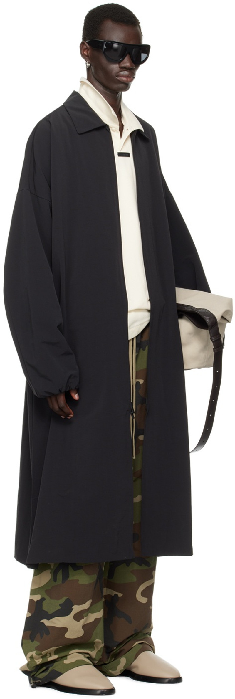 ESSENTIALS Black Recycled Nylon Trench Coat outlook