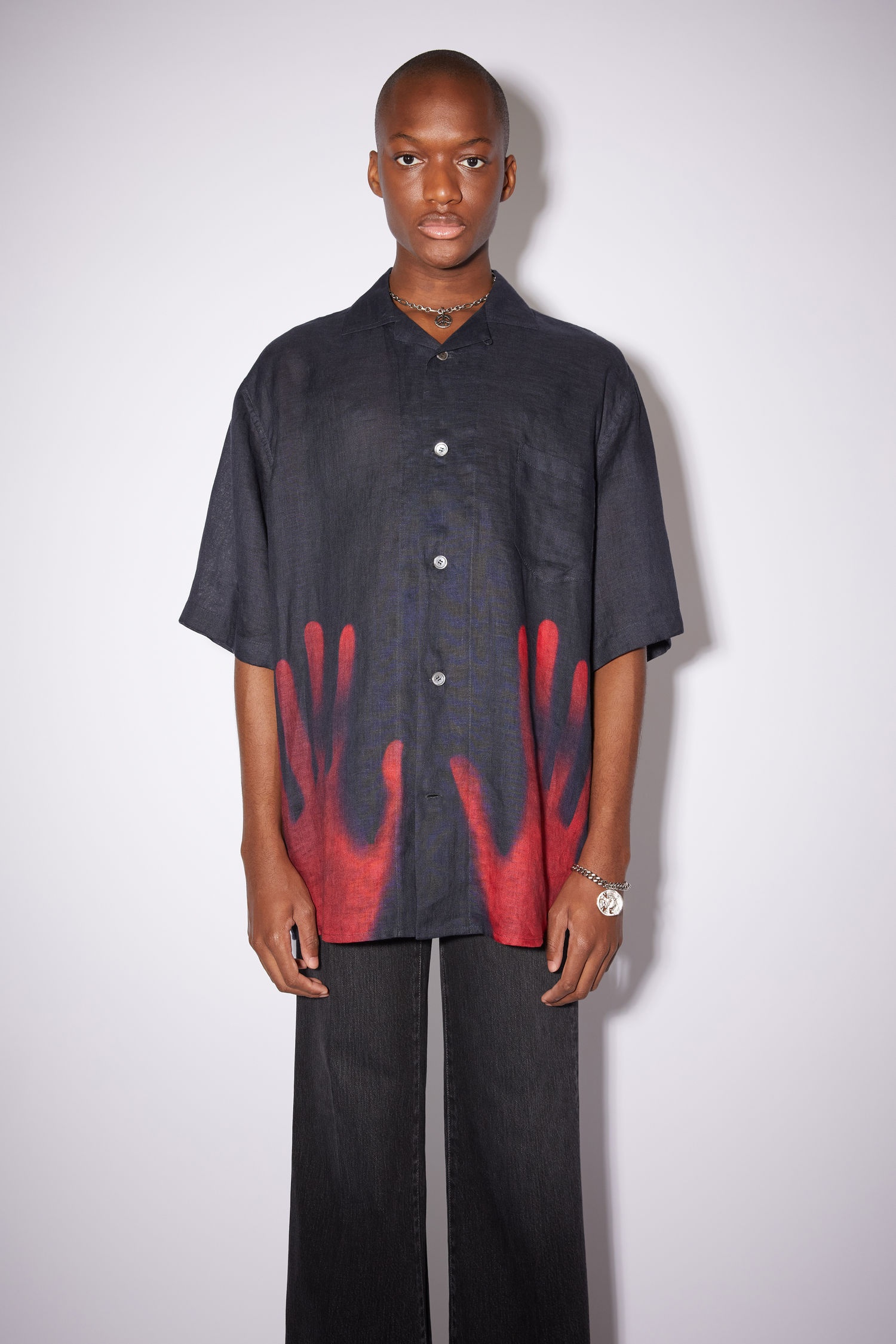 Printed linen shirt - Black - 2