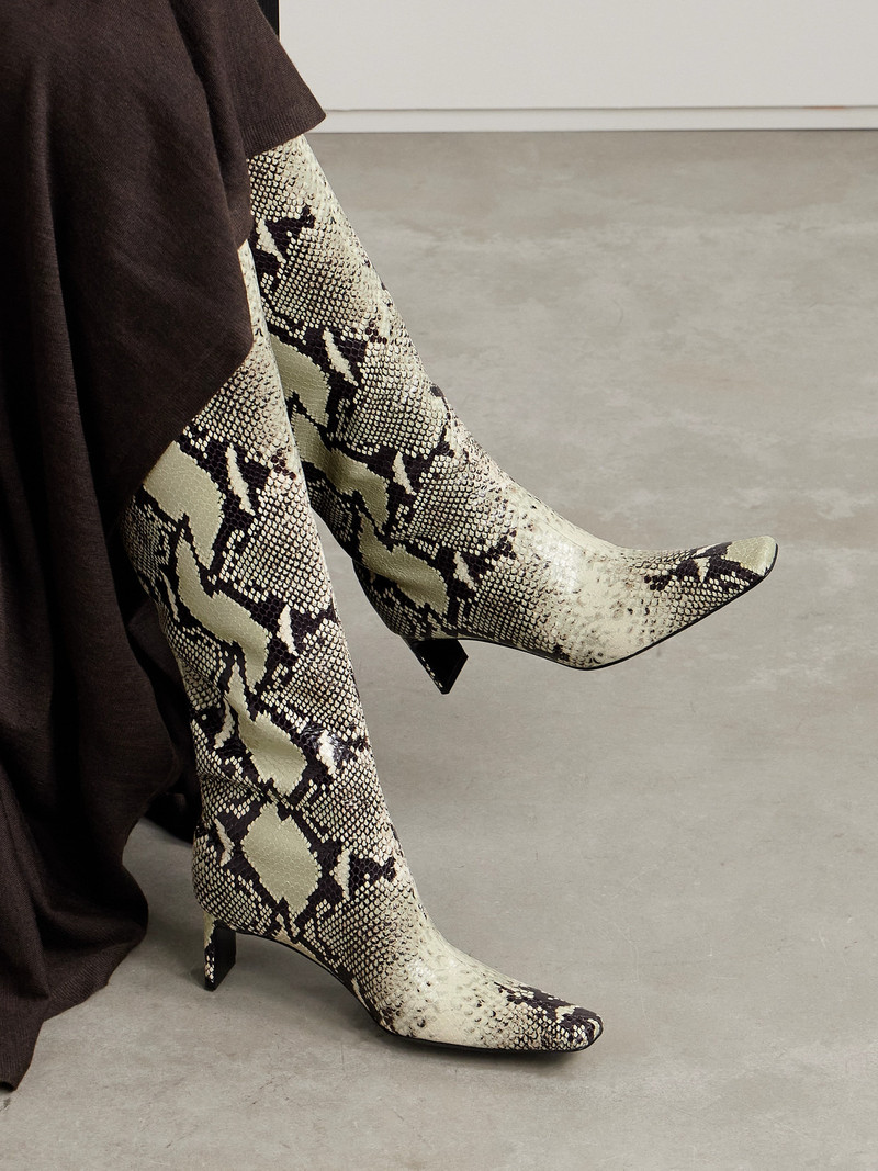 KHAITE Ona Snake-print Leather Knee Boots outlook