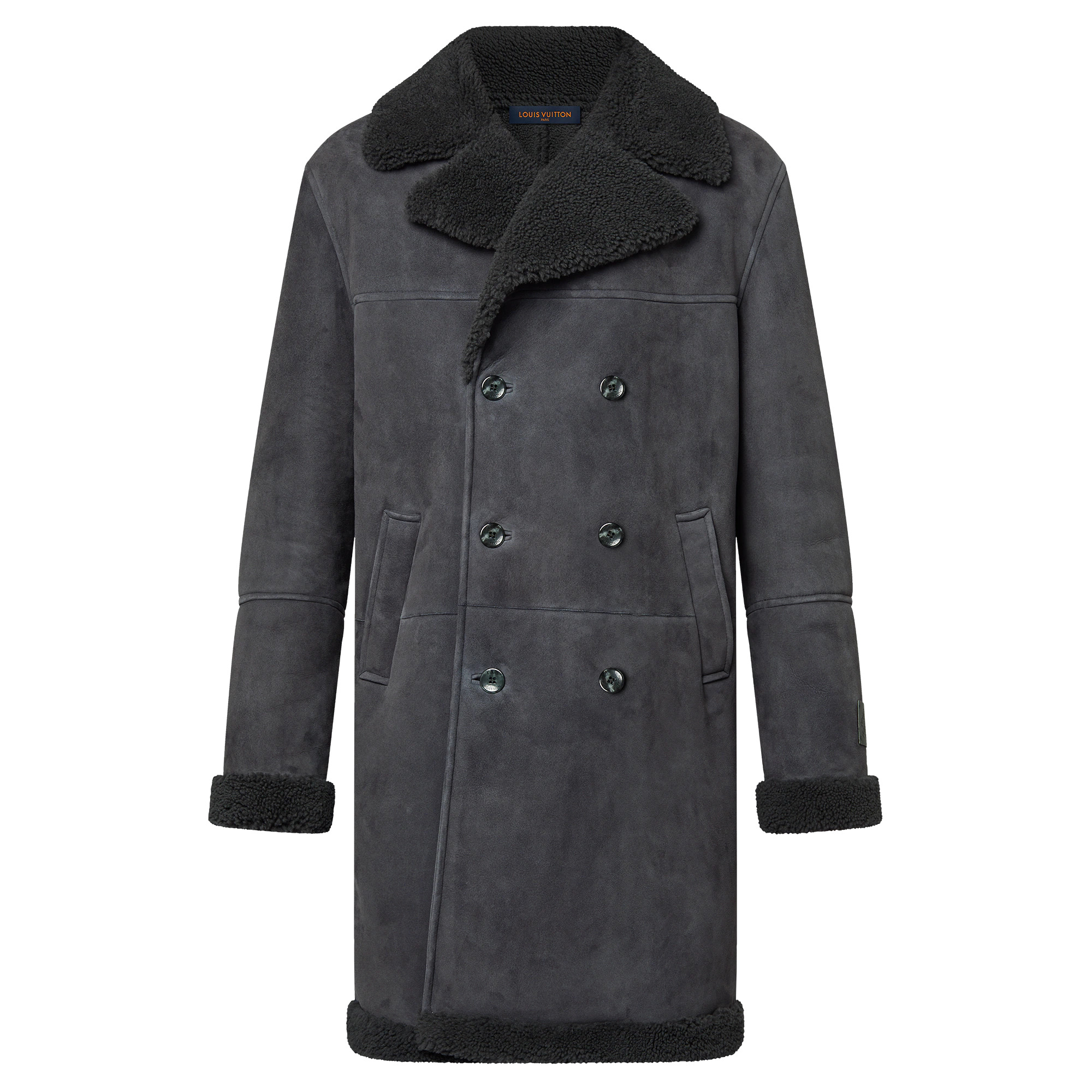 Double-Breasted Shearling Coat - 1