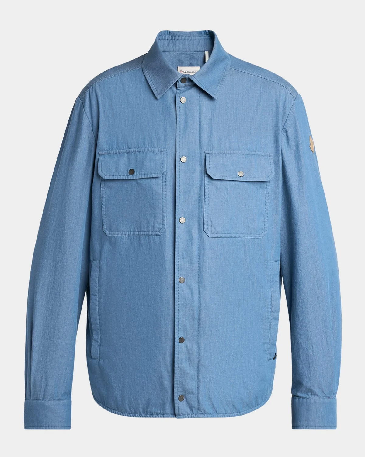 Men's Denim Snap-Front Shirt with Leather Patch - 1