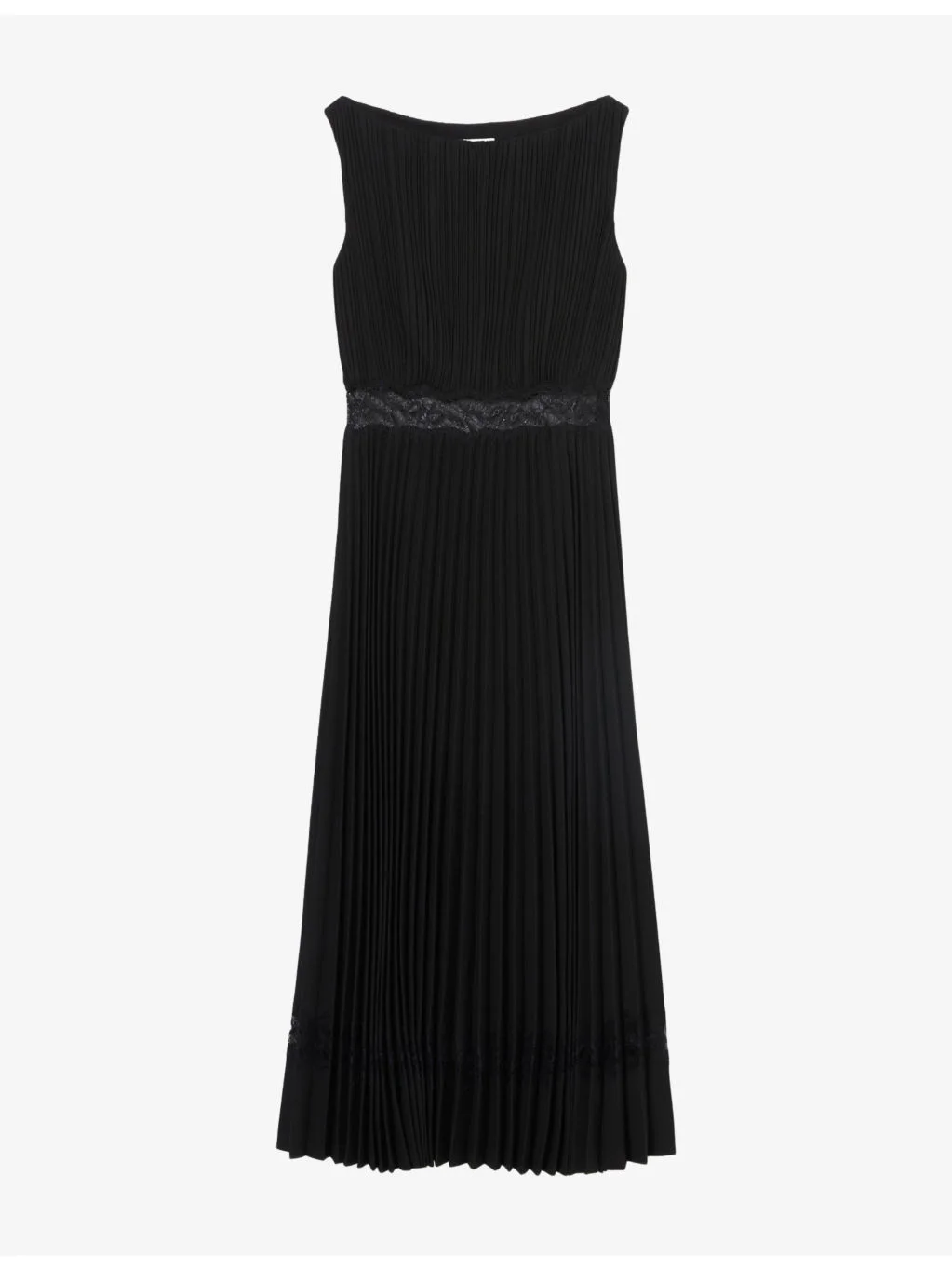 Pleated Lace-Trim Satin Midi Dress - 1