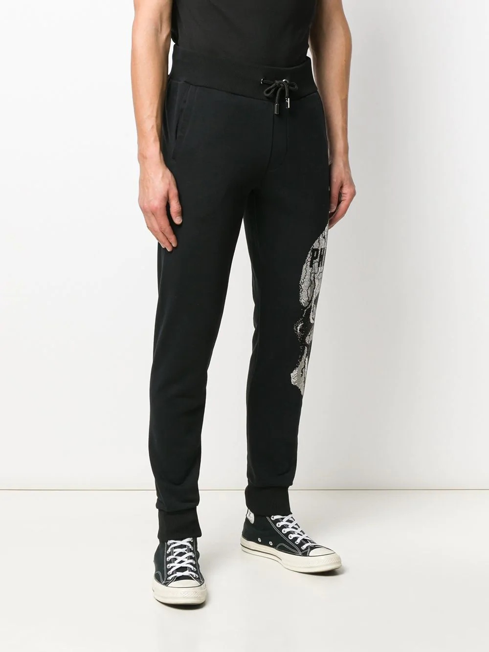 rhinestone-embellished skull jogging pants - 3