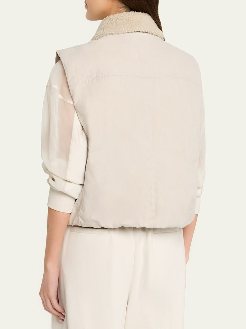 Lamb Shearling Collar Techno Satin Padded Vest 3
