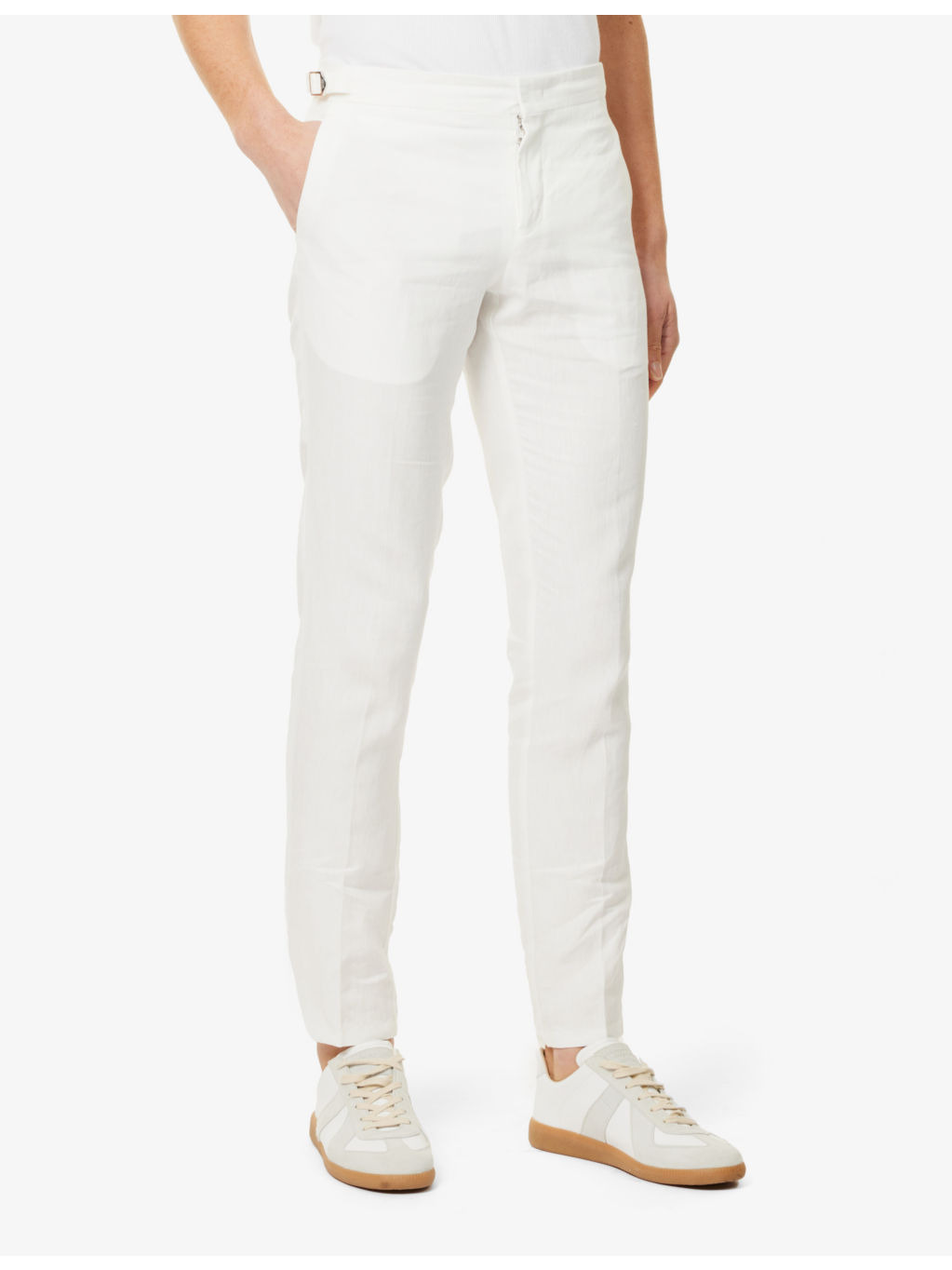 Griffon slim-fit straight-leg linen trousers - 3