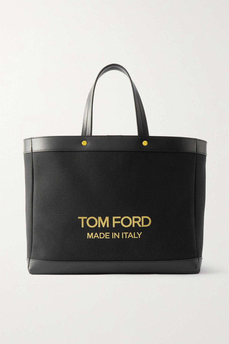 T Screw printed leather-trimmed coated-canvas tote 1