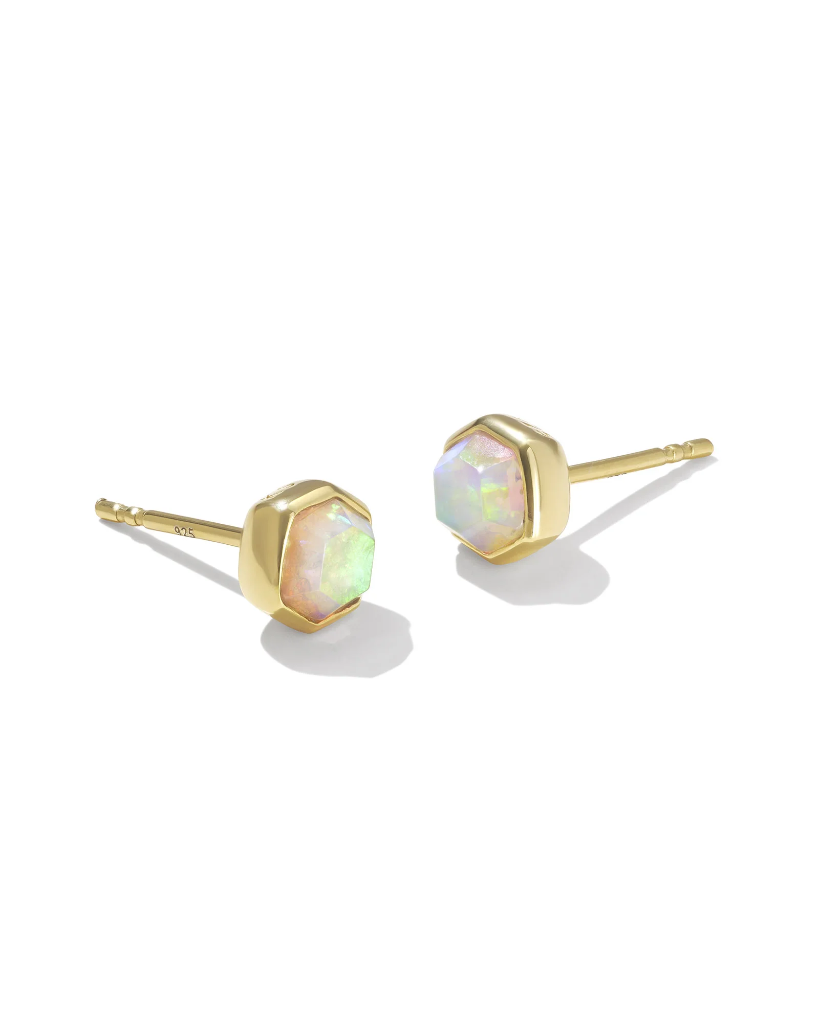Davie 18k Gold Vermeil Stud Earrings in White Lab Grown Opal - 1