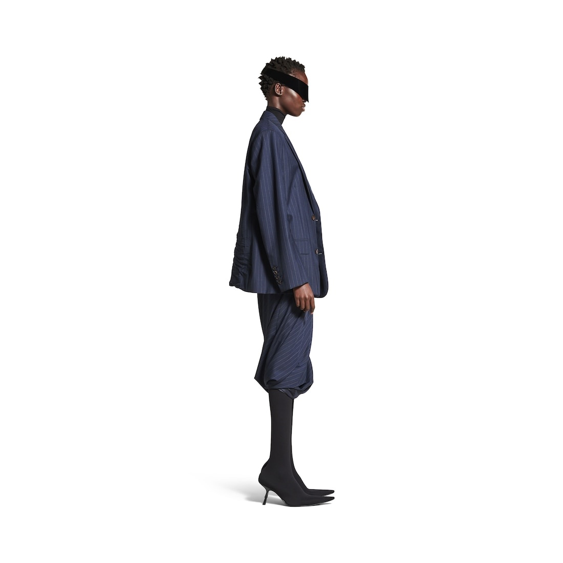 Women's Twisted Tailored Skirt in Dark Navy - 3