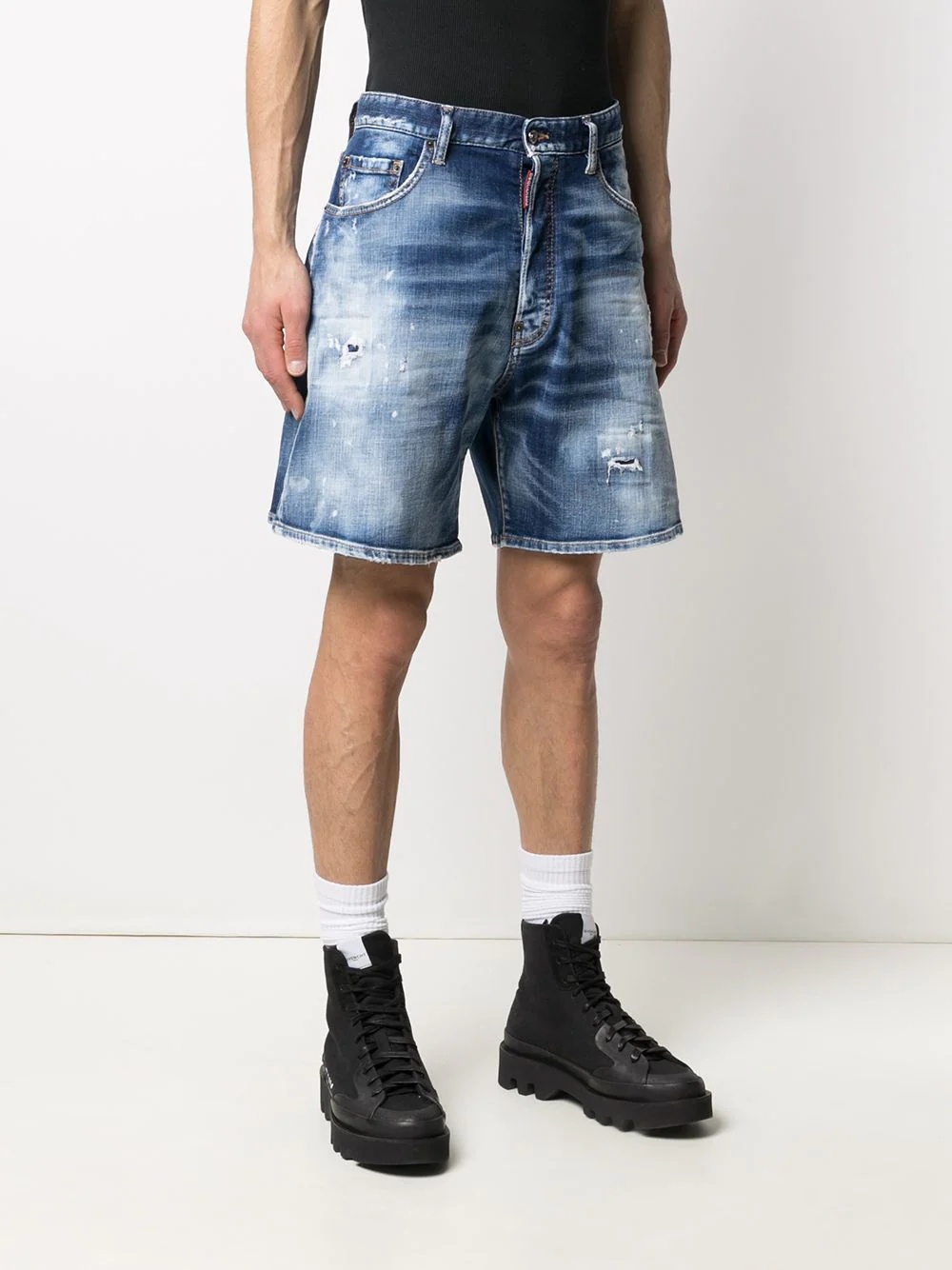 distressed stonewashed denim shorts - 3