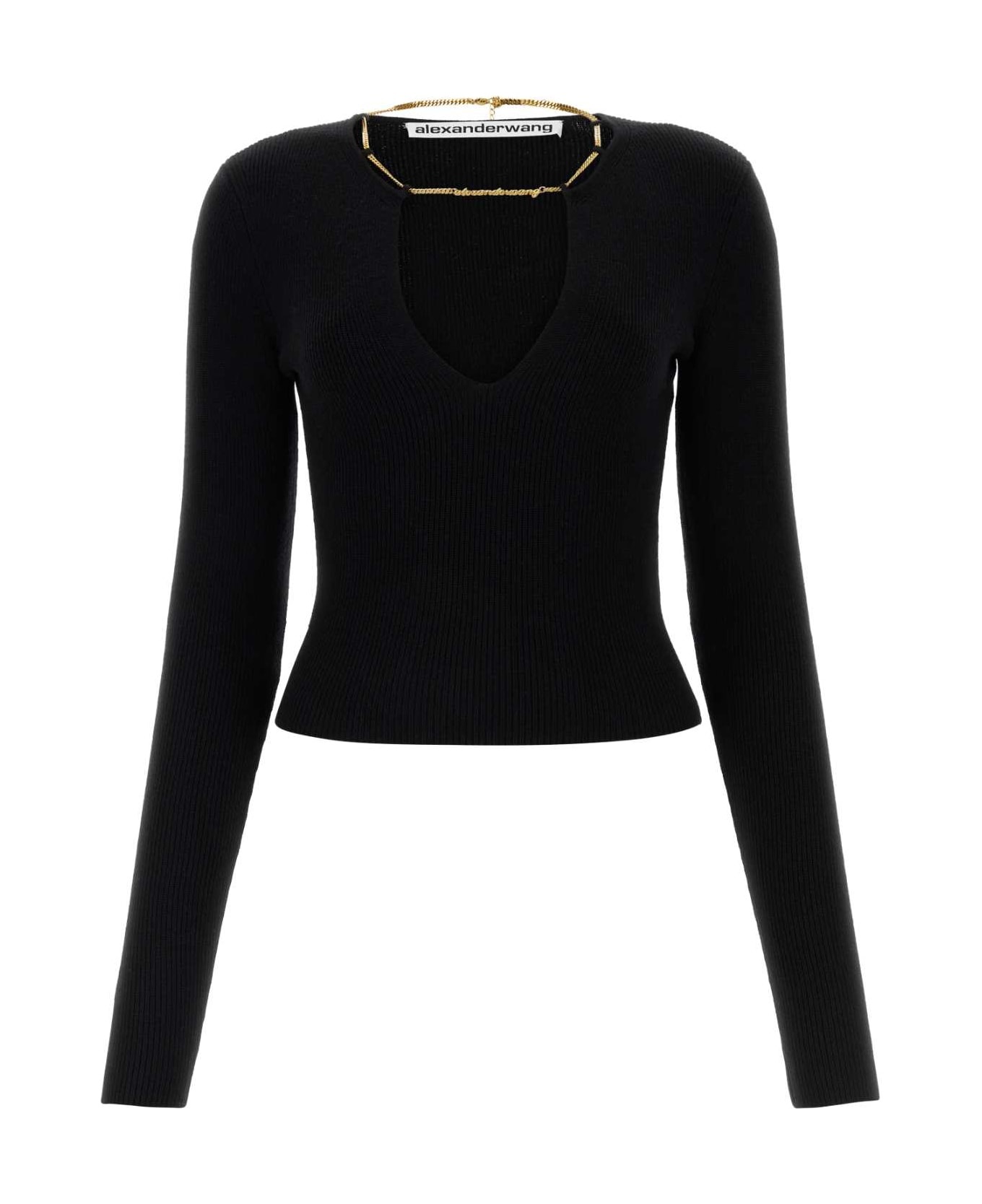 Black Stretch Wool Blend Sweater - 1