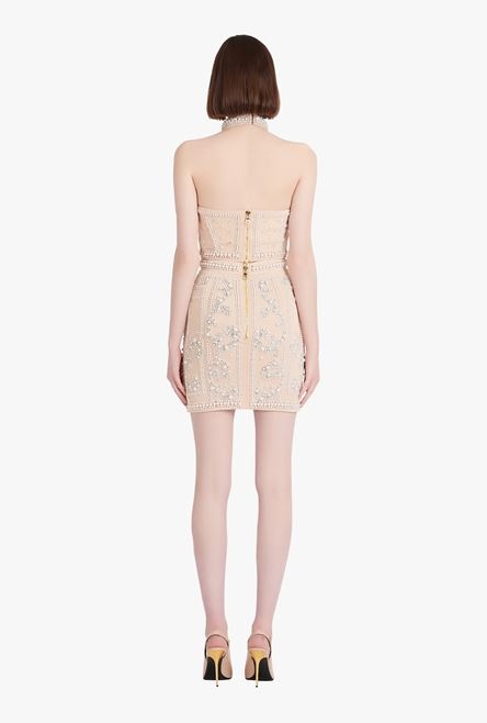 Short embroidered light nude high-waisted skirt - 3