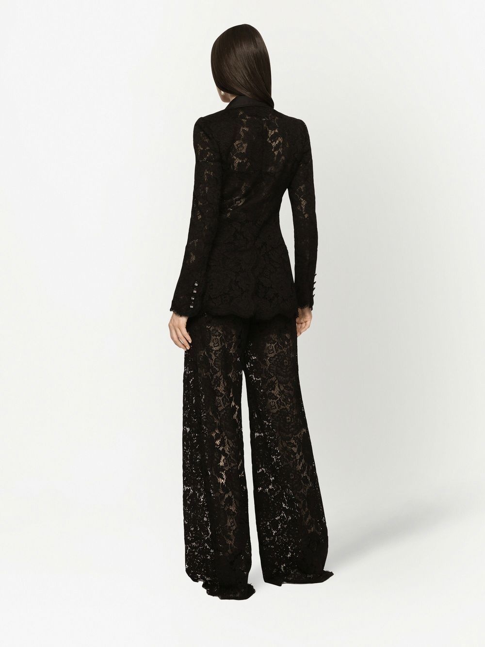 floral lace-detail double-breasted blazer - 4