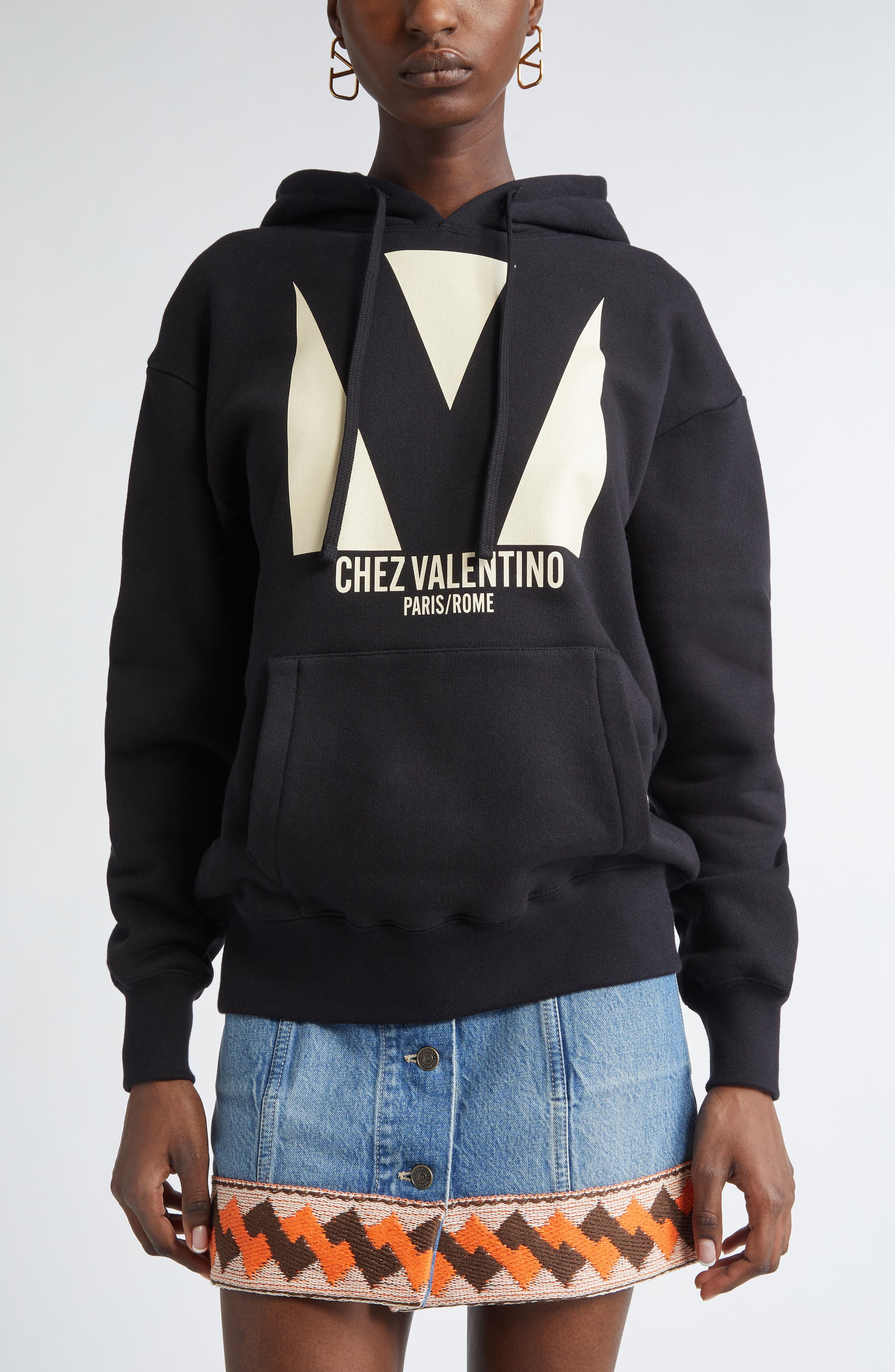 Valentino Garavani Chez Valentino Oversize Fleece Graphic Hoodie in Black at Nordstrom - 1
