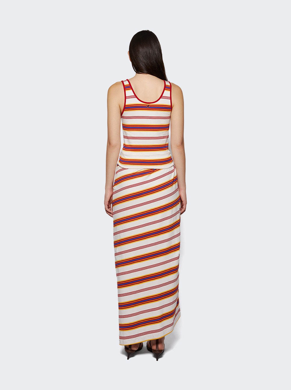 Long Jersey Dress Cream And Orange Stripes - 4
