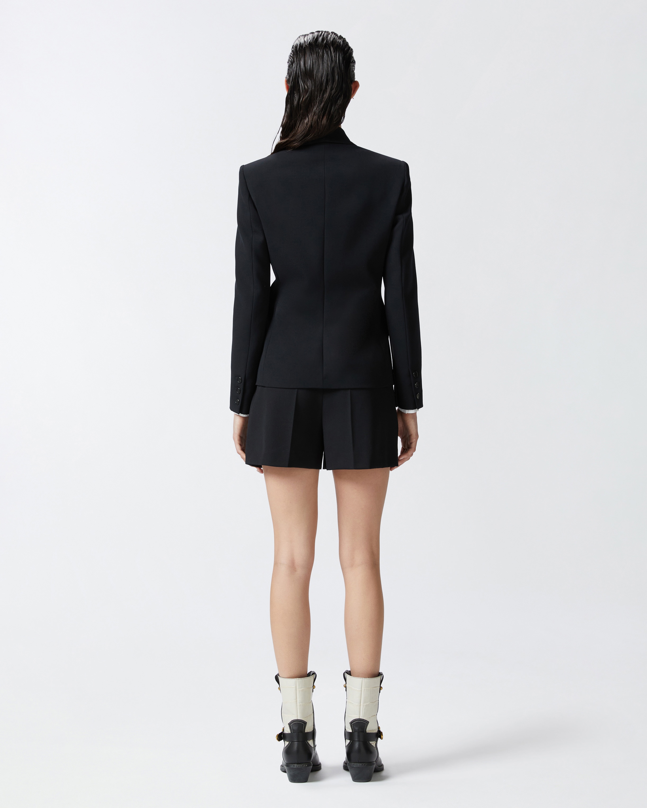 BLACK SINGLE-BREASTED WOOL TWILL BLAZER - 4