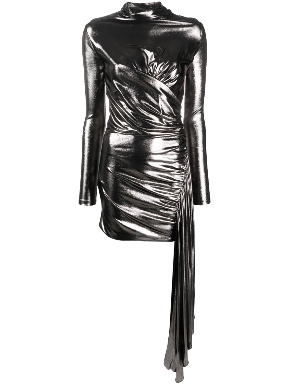 draped metallic long-sleeve dress - 1