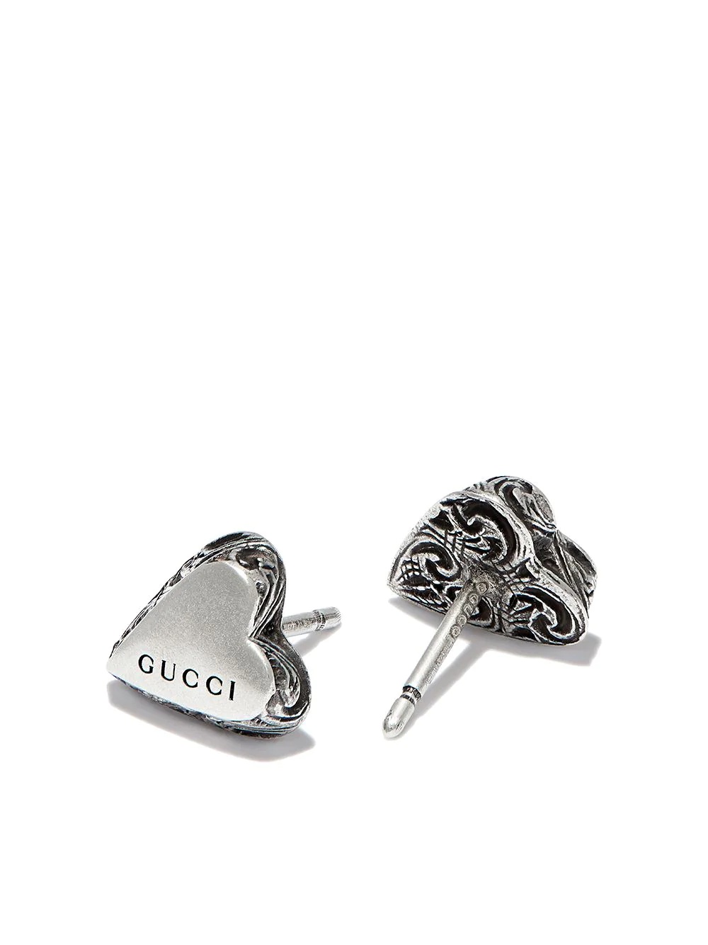 engraved-logo heart stud earrings - 2