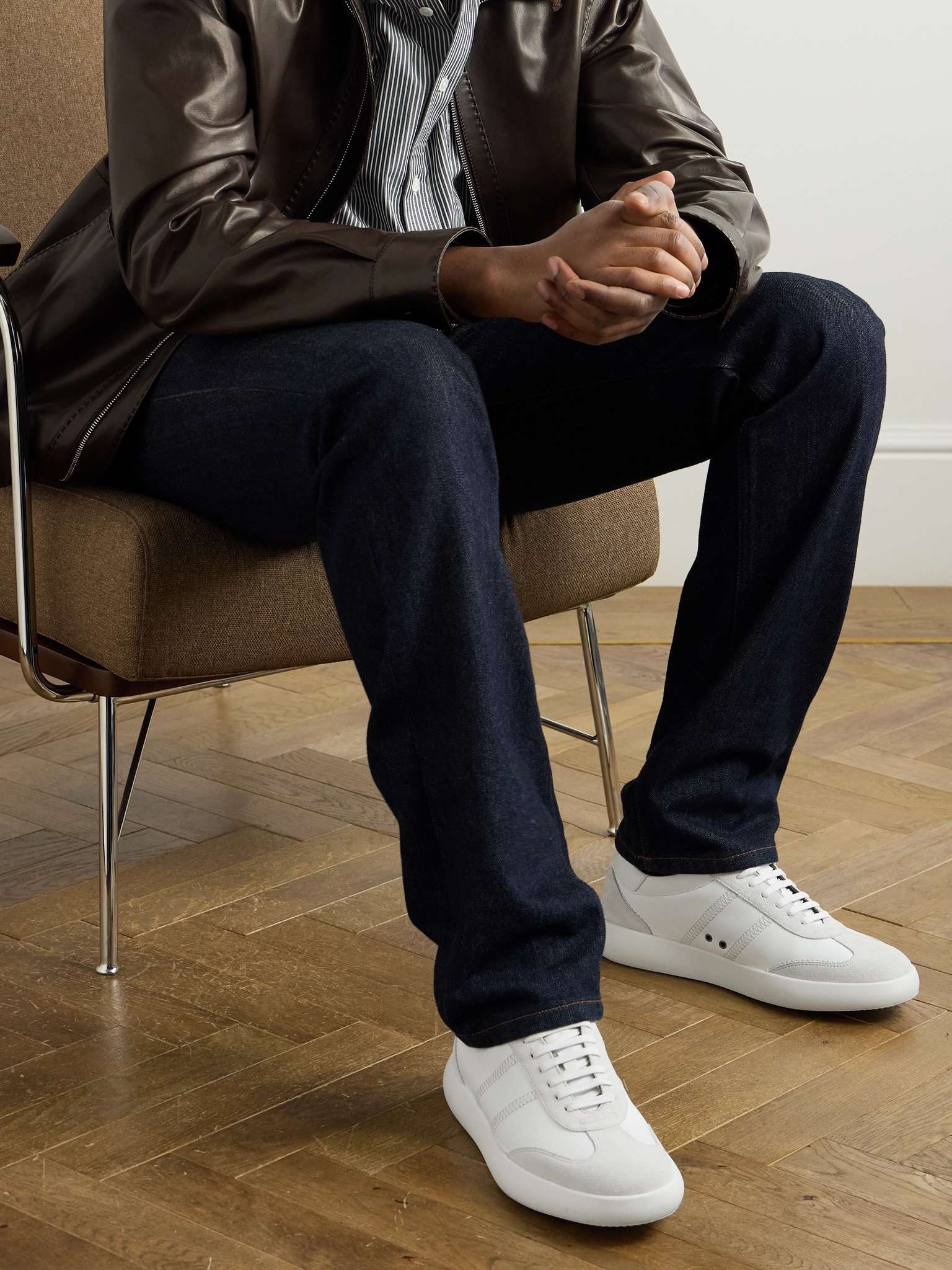 Suede-Trimmed Leather Sneakers - 2