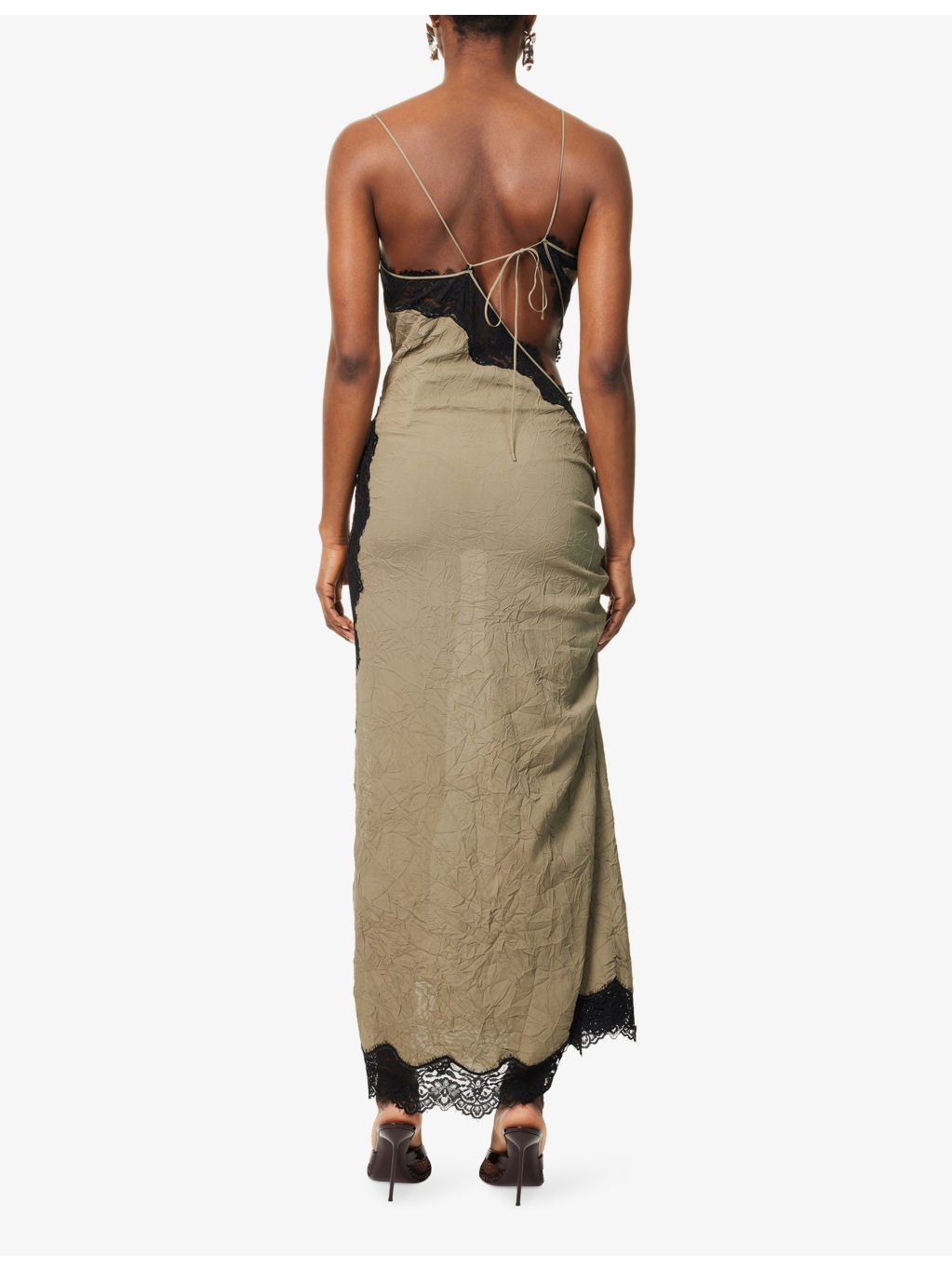 Crimped Lace Cami Crepe Midi Dress - 4