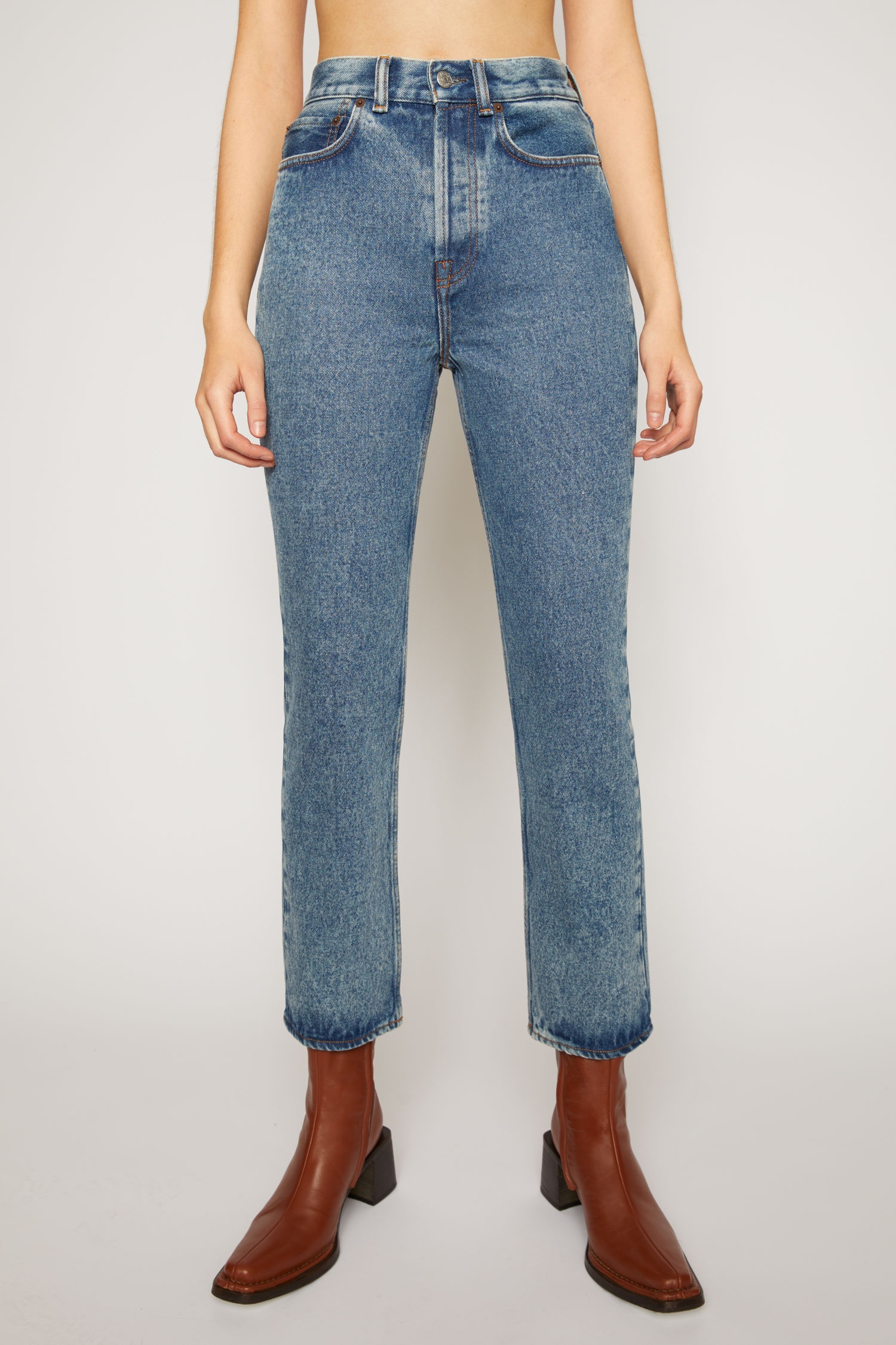 Cropped straight-leg jeans mid blue - 2