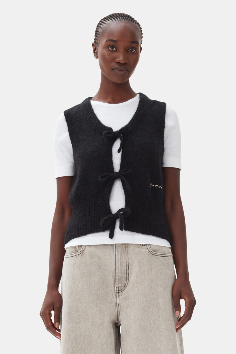 GANNI BLACK LIGHT MOHAIR TIE STRING VEST outlook